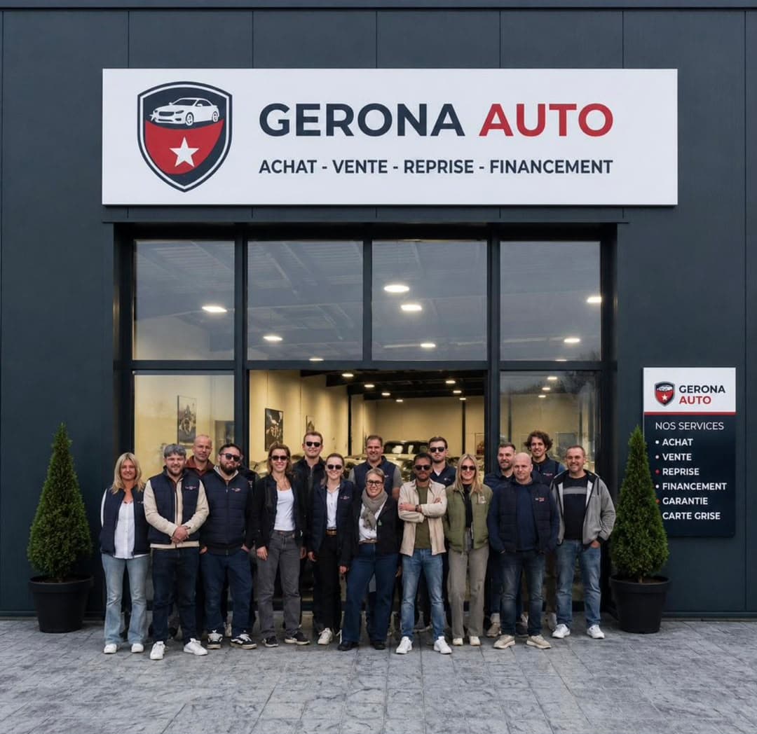 L'équipe Gerona Auto devant le garage